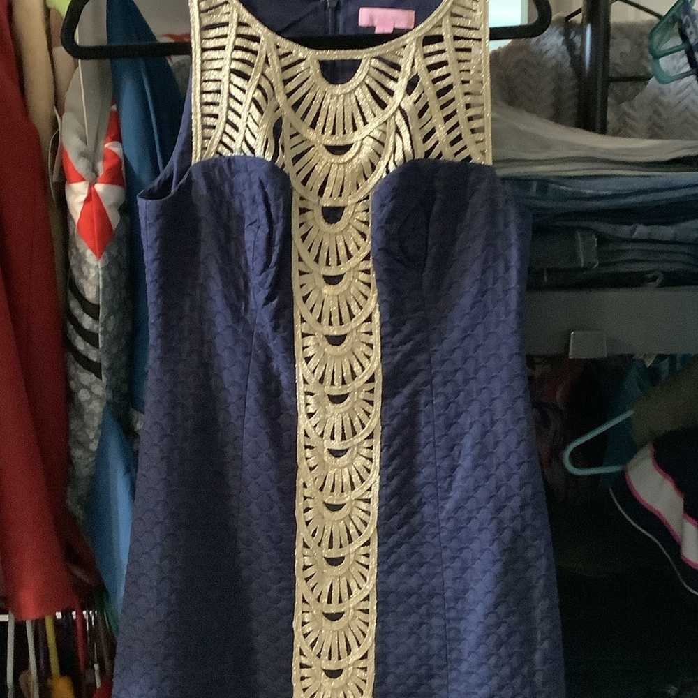 Lilly Pulitzer Navy Dress with Sparkling Gold‎ Details, 0